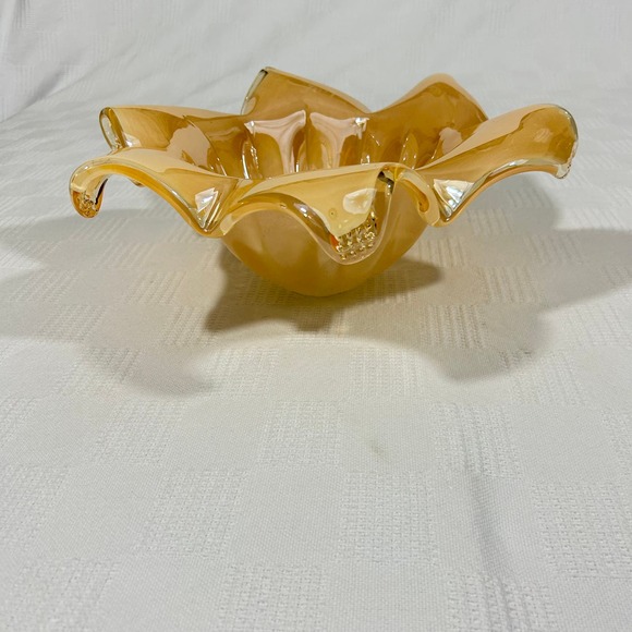 White Cristal Murano 13" Handmade in Italy Amber Candy Bowl Dish 4" Tall - Picture 4 of 12